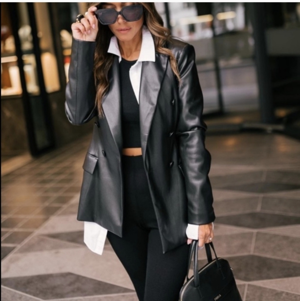 ZARA Black  Faux Leather Blazer Size XS